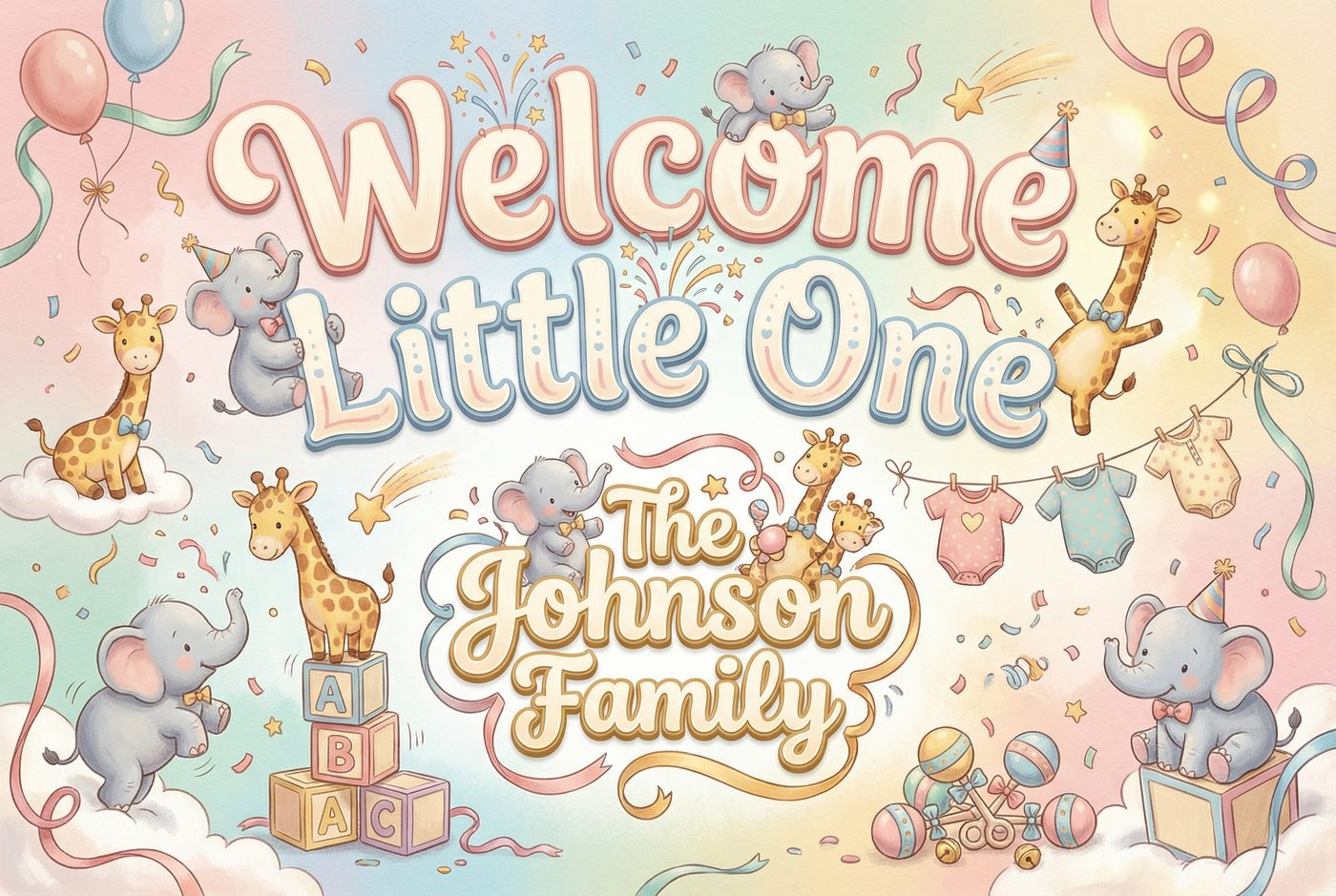 Johnson Baby Shower · Baby Animals placemat — elephants and giraffes