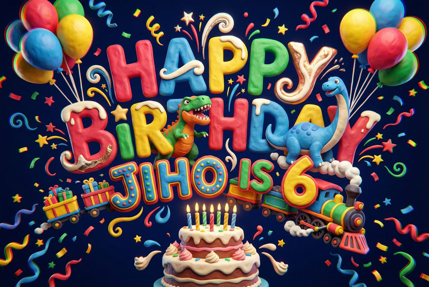 Jiho's Birthday · Claymation placemat — Korean — dinosaurs and trains