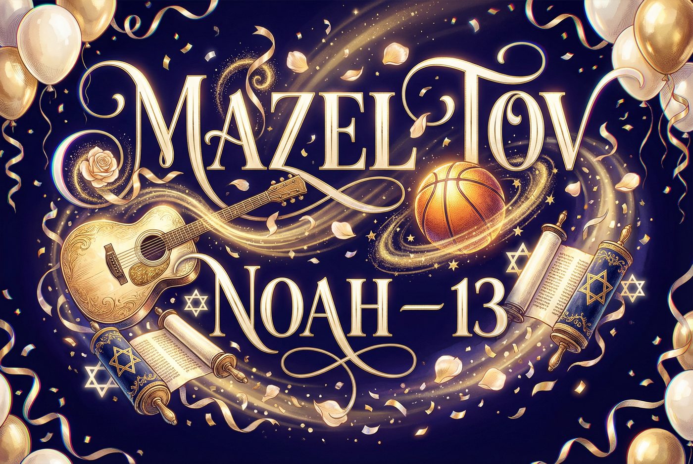 Noah's Bar Mitzvah · Elegant placemat — guitar and basketball