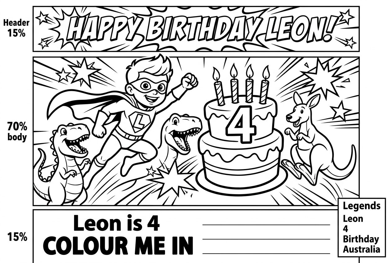 Leon is 4 · Birthday · Comic Bold Lines — Australia