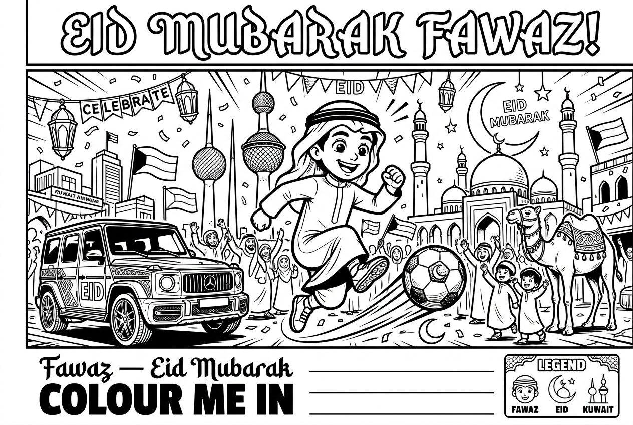 Fawaz · Eid Mubarak · Comic Bold Lines — Kuwait