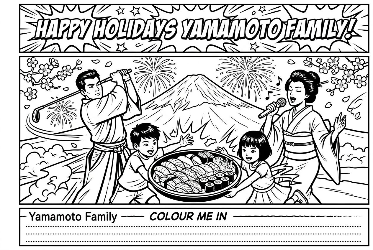 Yamamoto Family · Happy Holidays · Comic Bold Lines — Japan